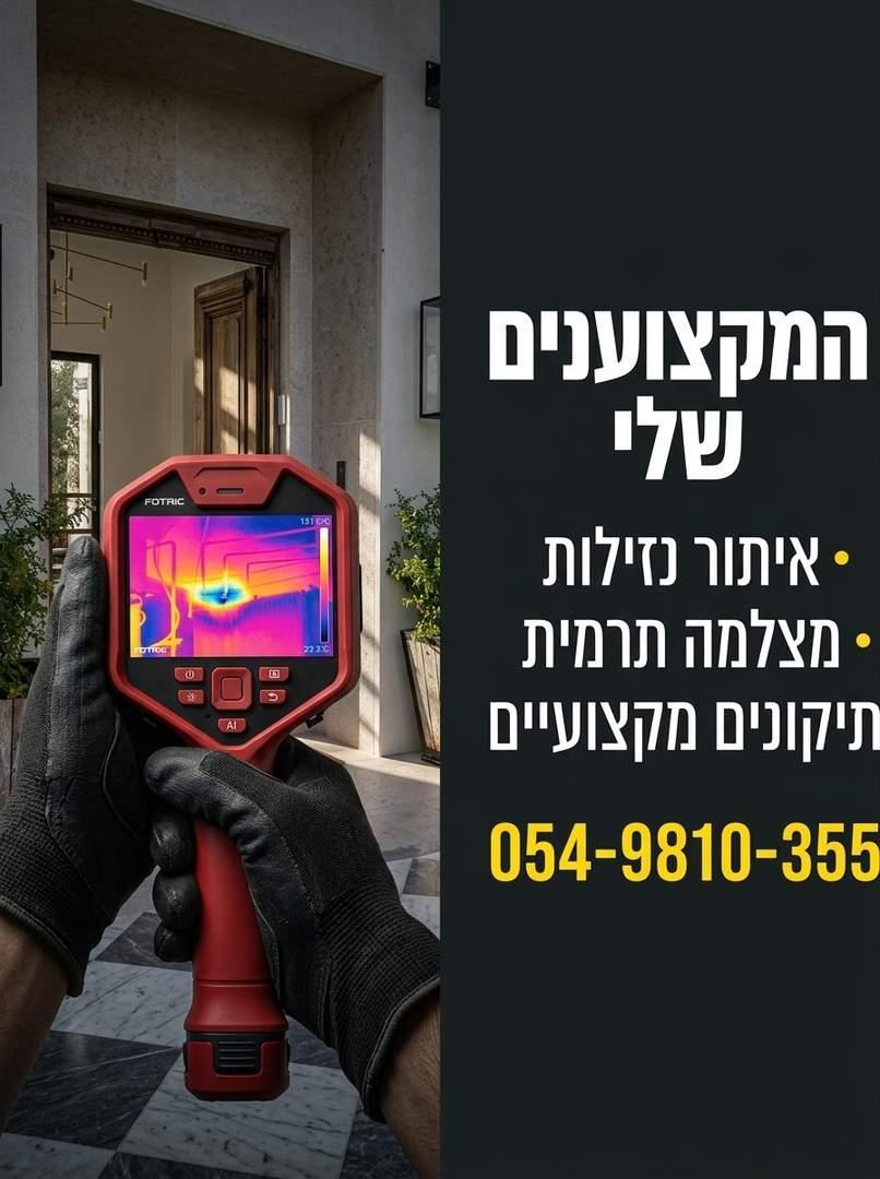 אינסטלטור משתמש במצלמה תרמית לאיתור נזילה סמויה בקיר